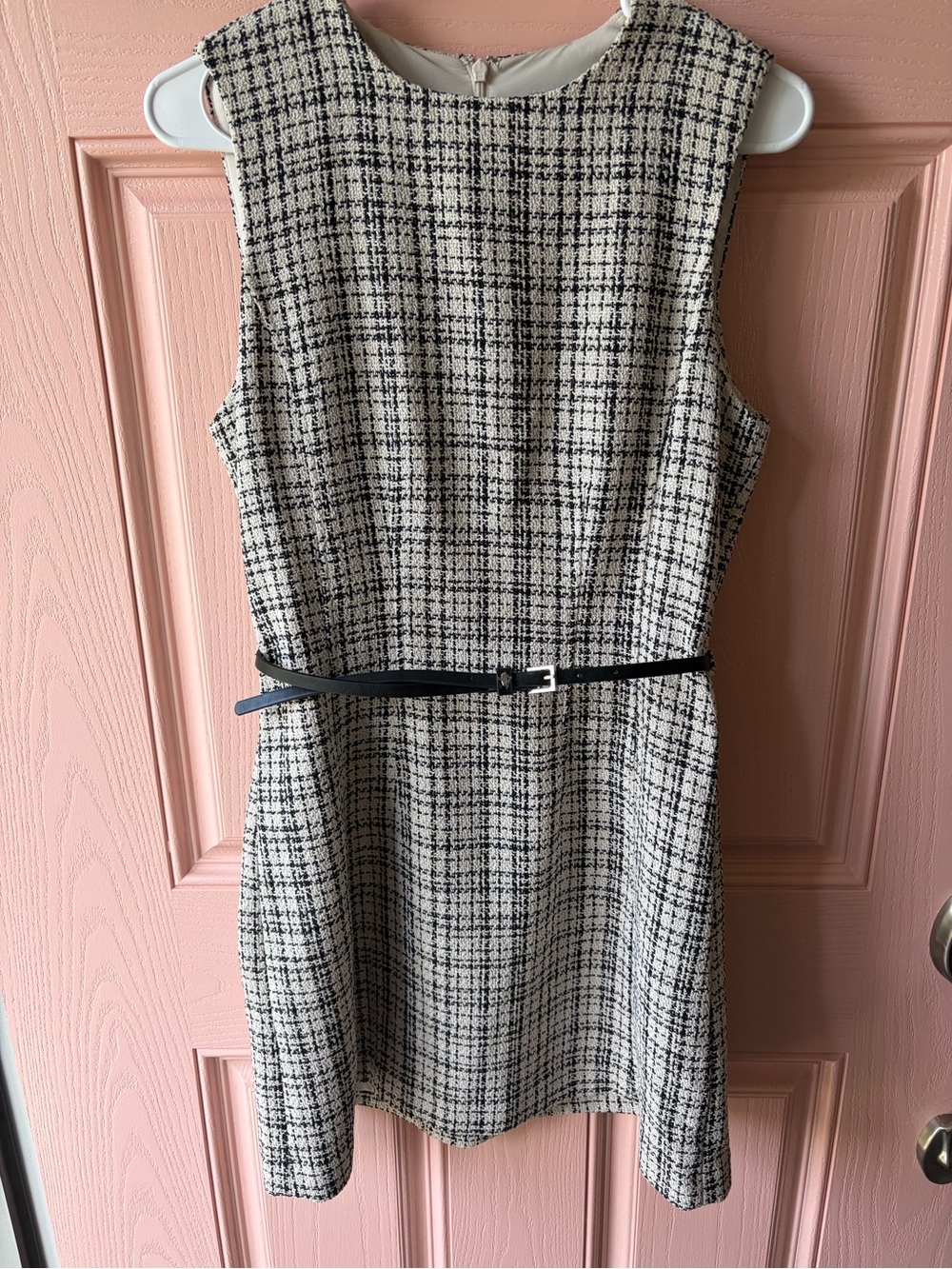 H&M Black and White Tweed Mini Dress with Slim Belt